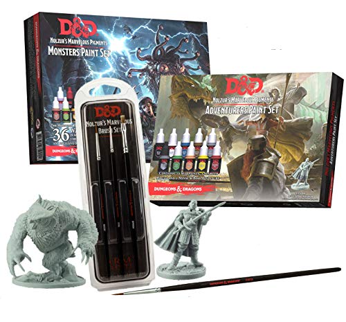 The Army Painter | Dungeons and Dragons Nolzur’s Marvelous Pigments Bundle | 46 Pinturas Acrílicas, 4 Pinceles y 2 Figuras Miniatura | para Juego de rol, Wargame Hobby Modelado y Pintura de Figuras