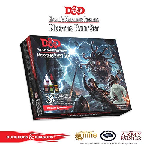 The Army Painter | Dungeons and Dragons Nolzur’s Marvelous Pigments Bundle | 46 Pinturas Acrílicas, 4 Pinceles y 2 Figuras Miniatura | para Juego de rol, Wargame Hobby Modelado y Pintura de Figuras