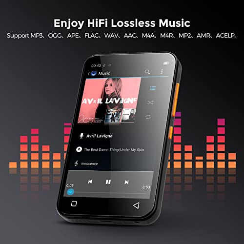 TIMMKOO MP3 Player with Bluetooth, 4.0" Full TouchScreen Mp4 Mp3 Player with Speaker, 8GB Portable HiFi Sound Mp3 Music Player with FM Radio, Voice Recorder, E-book, Supports up to 128GB TF Card Black