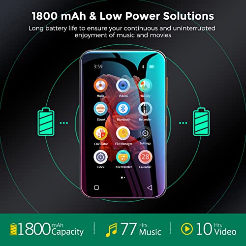 TIMMKOO MP3 Player with Bluetooth, 4.0" Full TouchScreen Mp4 Mp3 Player with Speaker, 8GB Portable HiFi Sound Mp3 Music Player with FM Radio, Voice Recorder, E-book, Supports up to 128GB TF Card Black