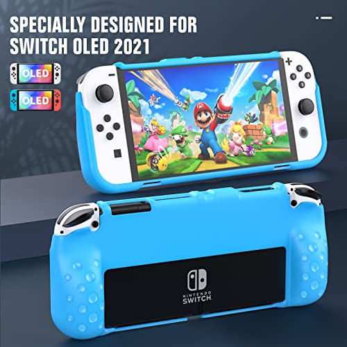 TiMOVO Funda Compatible con Nintendo Switch OLED Modelo 2021, Carcasa Protectora de TPU con Agarre Ergonómico para Switch OLED, Accesorio de Protección de Absorción de Choque y Antiarañazos, Azul