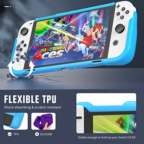 TiMOVO Funda Compatible con Nintendo Switch OLED Modelo 2021, Carcasa Protectora de TPU con Agarre Ergonómico para Switch OLED, Accesorio de Protección de Absorción de Choque y Antiarañazos, Azul