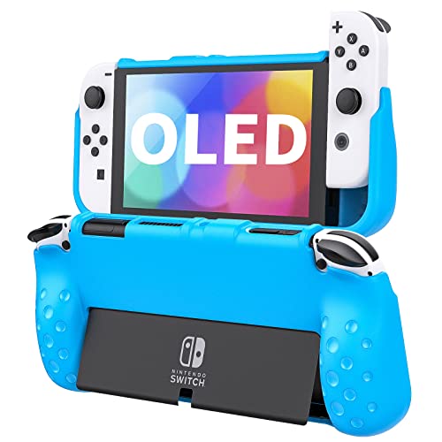 TiMOVO Funda Compatible con Nintendo Switch OLED Modelo 2021, Carcasa Protectora de TPU con Agarre Ergonómico para Switch OLED, Accesorio de Protección de Absorción de Choque y Antiarañazos, Azul