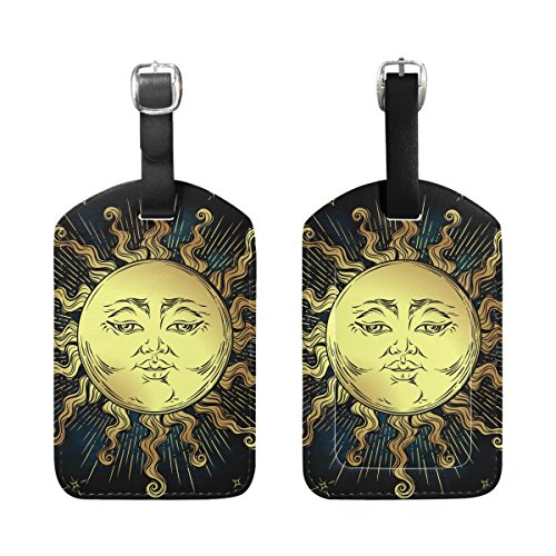 TIZORAX Boho Golden Sun Stars Astrología Símbolo Mágico de Cuero PU Bolsa de Equipaje Etiquetas de Maleta Etiquetas, 1 PC