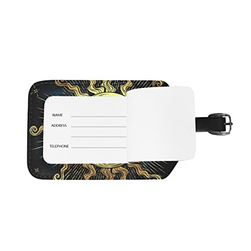 TIZORAX Boho Golden Sun Stars Astrología Símbolo Mágico de Cuero PU Bolsa de Equipaje Etiquetas de Maleta Etiquetas, 1 PC