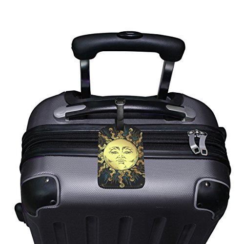 TIZORAX Boho Golden Sun Stars Astrología Símbolo Mágico de Cuero PU Bolsa de Equipaje Etiquetas de Maleta Etiquetas, 1 PC