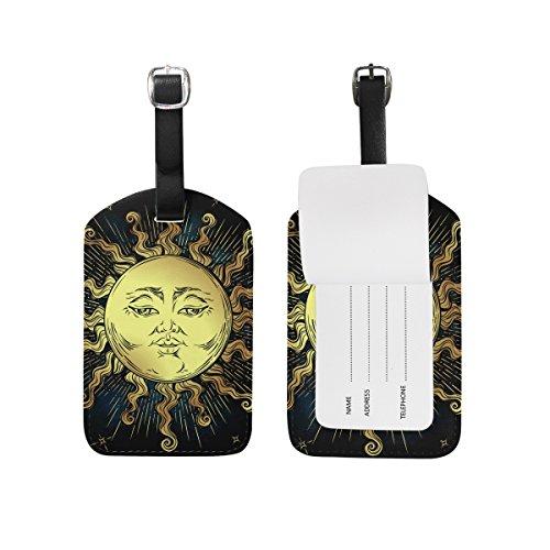 TIZORAX Boho Golden Sun Stars Astrología Símbolo Mágico de Cuero PU Bolsa de Equipaje Etiquetas de Maleta Etiquetas, 1 PC