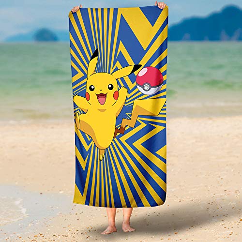 Toalla Pokemon Go Pikatchu 75 x 150 cm, 100% algodón, calidad aterciopelada, toalla de playa, toalla de baño, toalla de sauna, Pokémon Snap Pokeball Ash Legends Arceus Pass.