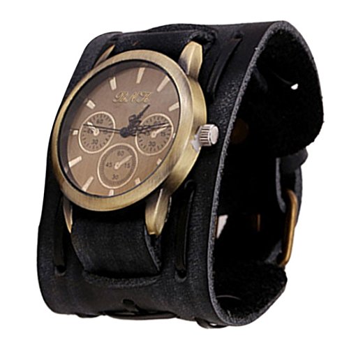 Toamen Estilo Retro Punk Rock MarróN Grande Pulsera De Cuero Ancho Reloj De Los Hombres (B1)