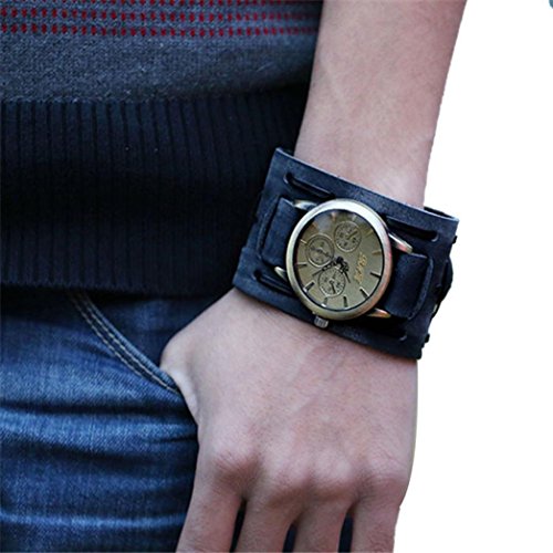 Toamen Estilo Retro Punk Rock MarróN Grande Pulsera De Cuero Ancho Reloj De Los Hombres (B1)