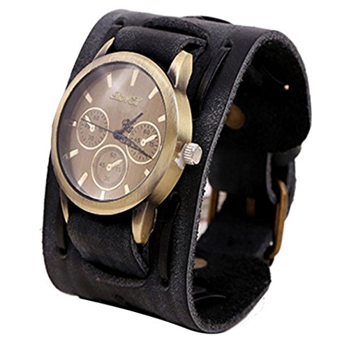 Toamen Estilo Retro Punk Rock MarróN Grande Pulsera De Cuero Ancho Reloj De Los Hombres (B1)
