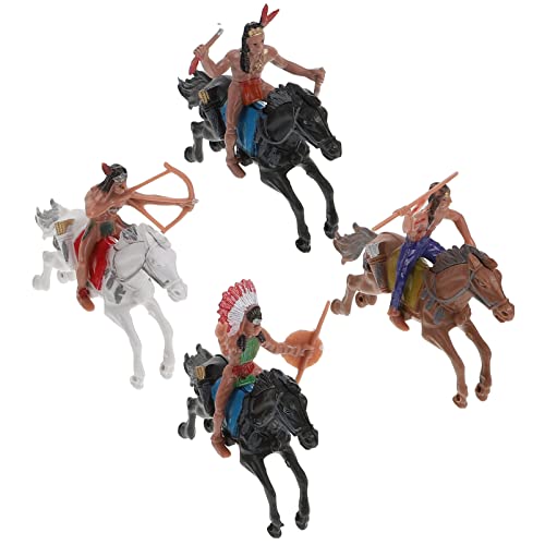 Toddmomy Cifras Indios Nativos 4Pcs Figuras Americanas Caballo Y Jinetes a Caballo Figuras Juguetes Soldado Figura de Acción de Carácter Plástico Parque Infantil Estilo Mezclado