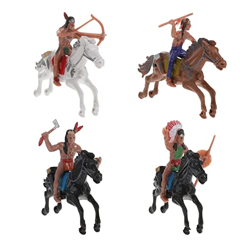 Toddmomy Cifras Indios Nativos 4Pcs Figuras Americanas Caballo Y Jinetes a Caballo Figuras Juguetes Soldado Figura de Acción de Carácter Plástico Parque Infantil Estilo Mezclado