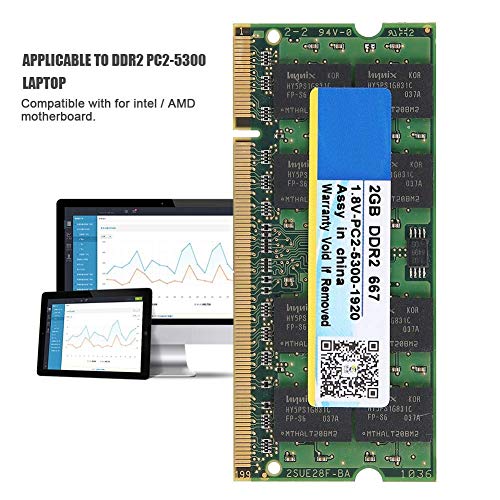 Tosuny Memoria para computadora portátil de 2GB, DDR2 667MHz 2GB 200Pin PC2-5300 Memoria para computadora portátil RAM para Placa Madre Intel/AMD
