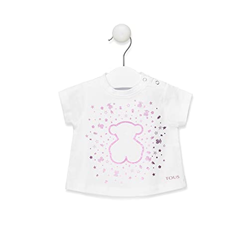 TOUS BABY - Camiseta Blanca Manga Corta para Niña, Estampado Fucsia Frontal. (3-6 Meses)
