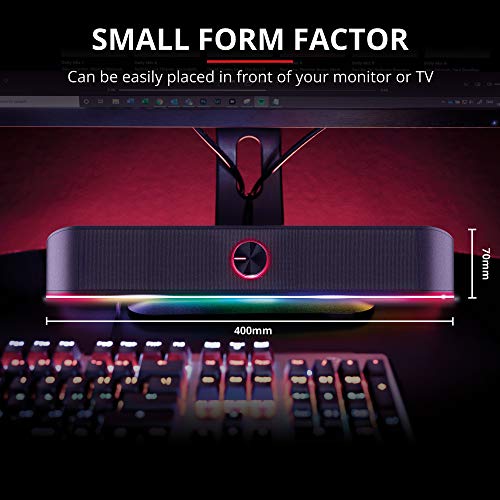 Trust Gaming Barra de Sonido con Iluminación RGB GXT 619 Thorne - Altavoces PC Gaming Estéreo 2.0, 12 W, Alimentación USB, 3,5 mm Jack, para PC, Ordenador Portátil, TV - Negro