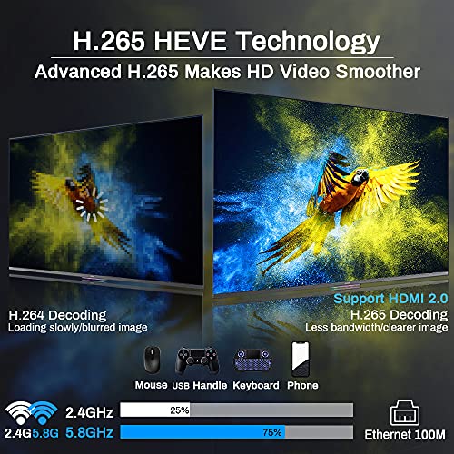 TV Box Android 11.0 4GB 64GB Decodificador Smart TV Box RK3318 USB 3.0 1080P Ultra HD 4K HDR 2.4GHz 5.8GHz BT 4.1 Reproductor Multimedia de Transmisión con Mini Teclado Inalámbrico Retroiluminado