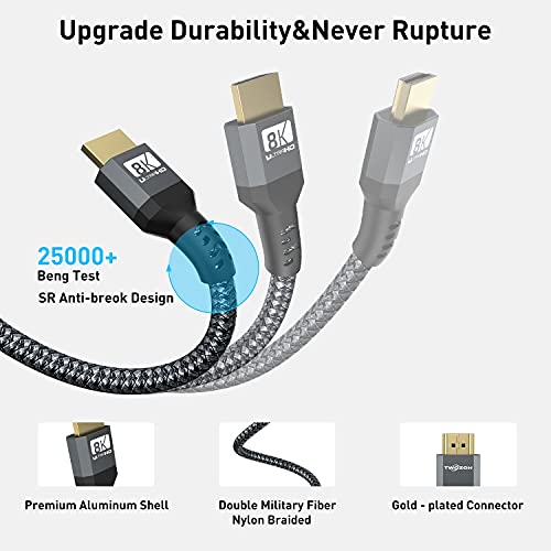 Twozoh 8K HDMI 2.1 Cable 5M, Certificado 48gbps HDMI 8K@60Hz 4K@120HZ, 7680p,4320p, Para Fire TV, Xbox, Playstation, PS5, PS4, PC