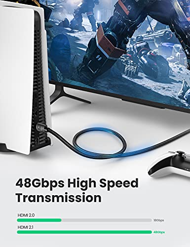 UGREEN 8K HDMI 2.1 Cable, HDMI Macho a Macho 8K@60Hz 48Gbps Alta Velocidad 4K@120Hz UHD, eARC, HDR Dinámico, Dolby Vision, 3D, HDCP 2.3, Compatible con PS5 PS4 Pro Xbox One X PC HDTV Monitor, 3Metros