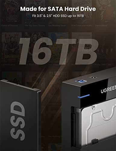 UGREEN Carcasa Disco Duro 3.5", Caja Disco Duro 3.5 USB 3.0 con UASP para HDD SSD SATA I/II/III, 16 TB MAX, Comaptible con PC, PS5, Xbox X/S, PS4, con Cable USB 3.0 y Adaptador de Corriente 12V 2A