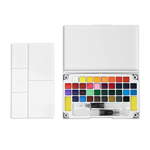 Ulikey Set de Pinturas de Acuarela - 36 colores, 2 pinceles, 2 esponjas de limpieza, 5 papeles.- Perfecto para aficionados incipientes y profesionales (A)