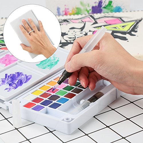 Ulikey Set de Pinturas de Acuarela - 36 colores, 2 pinceles, 2 esponjas de limpieza, 5 papeles.- Perfecto para aficionados incipientes y profesionales (A)