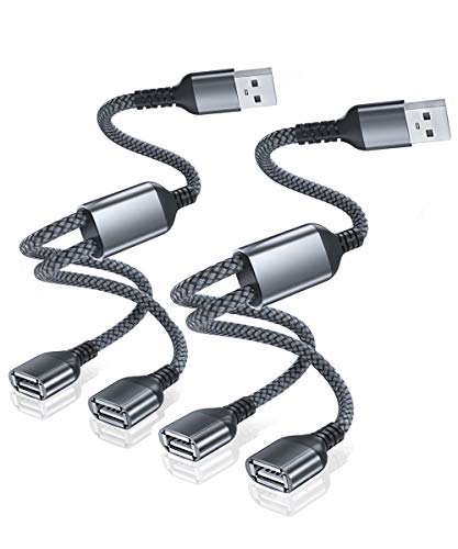 USB Splitter Y Cable 0.3M 2-Pack, USB A 1 Macho a 2 Dual Hembra Extensión Conector,Doble Puerto Multiple USB Extender Hub,Cargador Datos Adaptador Dividido Energía para Mac,Coche,Xbox One,PS4,PS5,PC