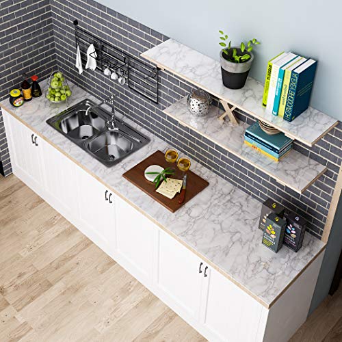 VEELIKE Papel Adhesivo Mármol Blanco Vinilo Rollo Papel Pintado Impermeable Cocina Gris Papel Autoadhesivo Pared Marmol Papel para Forrar Muebles para Decorar Dormitorio Sala Habitación 40cm x 300cm