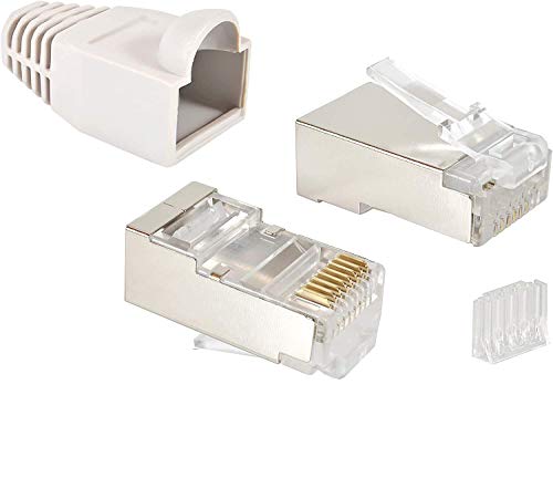 VESVITO Pack de 20 conectores RJ45 CAT 6 STP para cable de red CAT6 CAT5e CAT6A AWG 24-27, para cables de conexión CAT7 AWG 27, cables de 0,9-1,1 mm de diámetro, conector Ethernet LAN, color gris