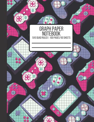 Video Game Inspired Graph Paper Notebook | 5x5 Quad Ruled | For Math and Science Note Keeping, Memos, and Organization: 8.5x11 | 100 pages/50 sheets | Grid Notepad for Student, Kids, Teens, and Adults