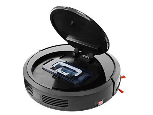 Vileda VR 302 - Robot aspirador autónomo para la limpieza eficaz de suelos y alfombras, aspiradora robótica con función programable y de autocarga, oble filtro y elevada potencia de succión, negro