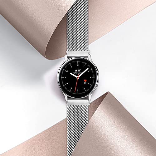 Vobafe Compatible con Correa Samsung Galaxy Watch Active 2 / Active/Galaxy Watch 4 / Watch 4 Classic/Watch 42 mm/Watch 3 41 mm, 20mm Correa de Metal de Malla de Acero Inoxidable, Plata