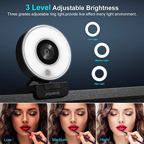 Webcam 1080p con Trípode Luz de Relleno Anular, Cámara de Streaming PC Portátil,StreamCam con Micrófonos Dobles para Twitch,Xbox One,OBS, Plug and Play