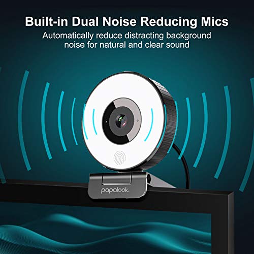 Webcam 1080p con Trípode Luz de Relleno Anular, Cámara de Streaming PC Portátil,StreamCam con Micrófonos Dobles para Twitch,Xbox One,OBS, Plug and Play