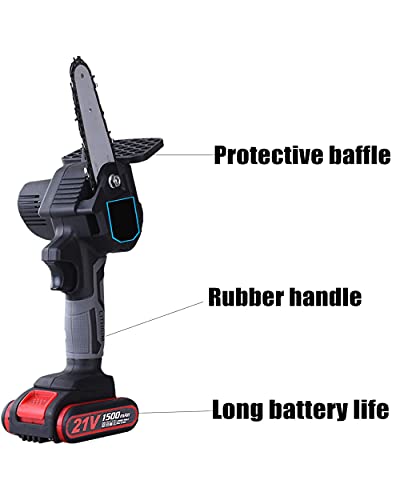 WEIWAN Mini Motosierra Inalámbrica 1500mAh, Motosierra Eléctrica Portátil, Tijeras De Podar Con Una Mano, 4 pulgadas Sierra Eléctrica Portátil, 6m/s, 700g, Con 2 Baterías, 2 Cadenas, 2 barras de guía