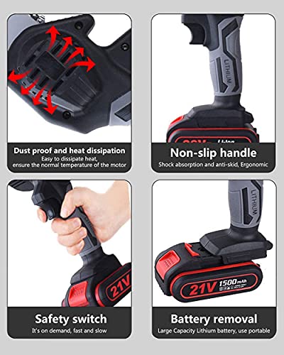 WEIWAN Mini Motosierra Inalámbrica 1500mAh, Motosierra Eléctrica Portátil, Tijeras De Podar Con Una Mano, 4 pulgadas Sierra Eléctrica Portátil, 6m/s, 700g, Con 2 Baterías, 2 Cadenas, 2 barras de guía