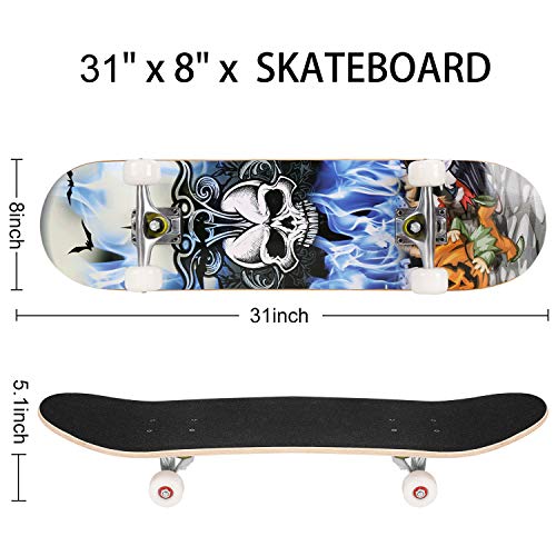WeSkate Completo Skateboard para Principiantes, 80 x 20 cm 7 Capas Monopatín de Madera de Arce con rodamientos ABEC-7 Tabla de Skateboard para Niñas Niños Adolescentes Adultos