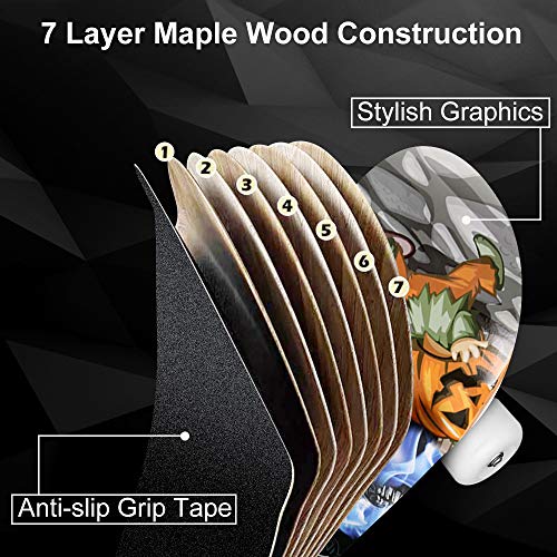WeSkate Completo Skateboard para Principiantes, 80 x 20 cm 7 Capas Monopatín de Madera de Arce con rodamientos ABEC-7 Tabla de Skateboard para Niñas Niños Adolescentes Adultos