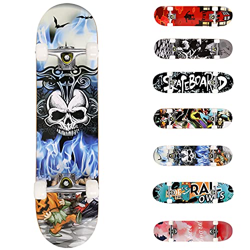 WeSkate Completo Skateboard para Principiantes, 80 x 20 cm 7 Capas Monopatín de Madera de Arce con rodamientos ABEC-7 Tabla de Skateboard para Niñas Niños Adolescentes Adultos