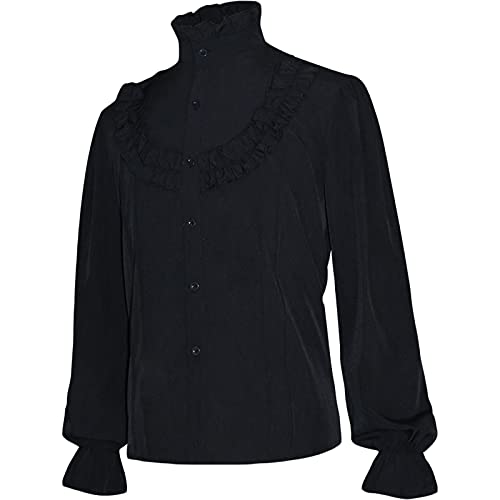 WKNBEU Camisa de Pirata para Hombre, Camisa de Pirata Boho, Disfraz de Festival, Camisa de Pirata para Hombres Adulto, Vestido de fantasía, Camisa Medieval Black-S