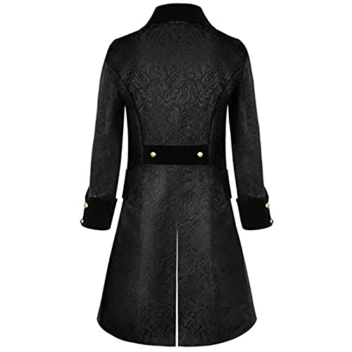 WKNBEU Chaqueta gótica Steampunk Vintage para Hombre, levita Victoriana, Uniforme, Disfraz, Medieval, Pirata, Vikingo, Renacimiento, Esmoquin Formal, Abrigo Largo Black-S