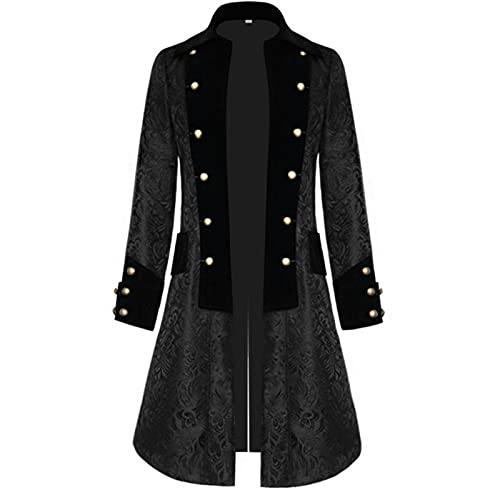WKNBEU Chaqueta gótica Steampunk Vintage para Hombre, levita Victoriana, Uniforme, Disfraz, Medieval, Pirata, Vikingo, Renacimiento, Esmoquin Formal, Abrigo Largo Black-S