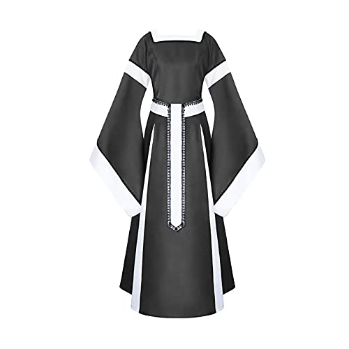 WKNBEU Vestidos de Reina de Europa Medieval Vintage para Mujer, Falda Larga, Vestido de Fiesta de Baile, Juego de Roles, Accesorios de actuación de Escenario gótico Black-S
