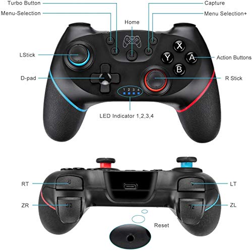 WonDa Mando Switch, Bluetooth Mando Switch Pro y Switch Lite Gamepad Joypad Joystick Admite Sensor 6 Gyro Axis Turbo y Dual Motor