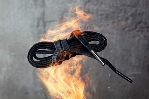 WorkerWalker Cordones Planos para Botas y Zapatos, Ignífugos, Hechos de Meta Aramida Nomex Resistentes al Fuego con Punta de Metal Duradera, HD Pro, 1 Par -(91 - Negro / 110 cm - 43 inch)