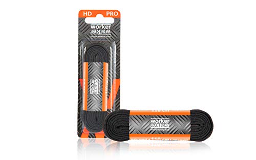 WorkerWalker Cordones Planos para Botas y Zapatos, Ignífugos, Hechos de Meta Aramida Nomex Resistentes al Fuego con Punta de Metal Duradera, HD Pro, 1 Par -(91 - Negro / 110 cm - 43 inch)