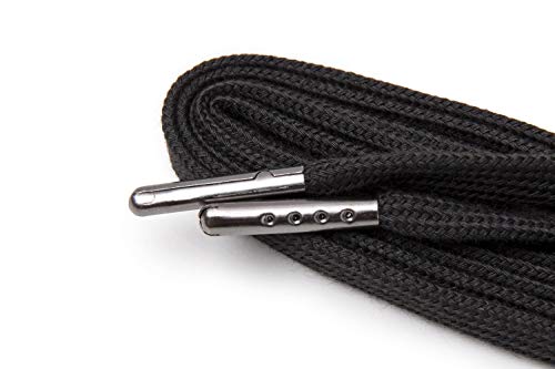 WorkerWalker Cordones Planos para Botas y Zapatos, Ignífugos, Hechos de Meta Aramida Nomex Resistentes al Fuego con Punta de Metal Duradera, HD Pro, 1 Par -(91 - Negro / 110 cm - 43 inch)