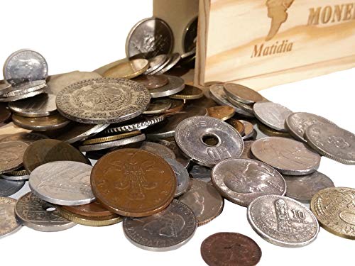 World Coins Colección de Monedas del Mundo en Caja plumier de Madera