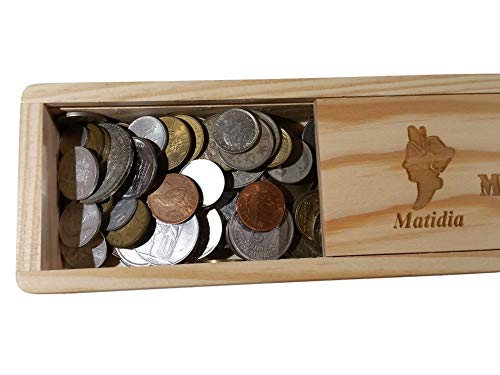 World Coins Colección de Monedas del Mundo en Caja plumier de Madera
