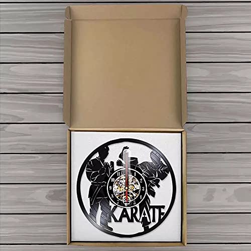 Wwbqcl Karate Partice Decoración de Pared Combat Karate Vintage Clock International Karate Disco de Vinilo Reloj de Pared Regalo para el Amante del Deporte de Lucha sin LED